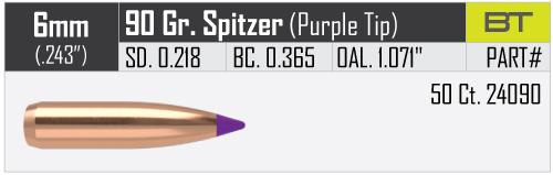 Proj - 6mm - Nosler 90gr Hunting Ballistic Tip / 50pk